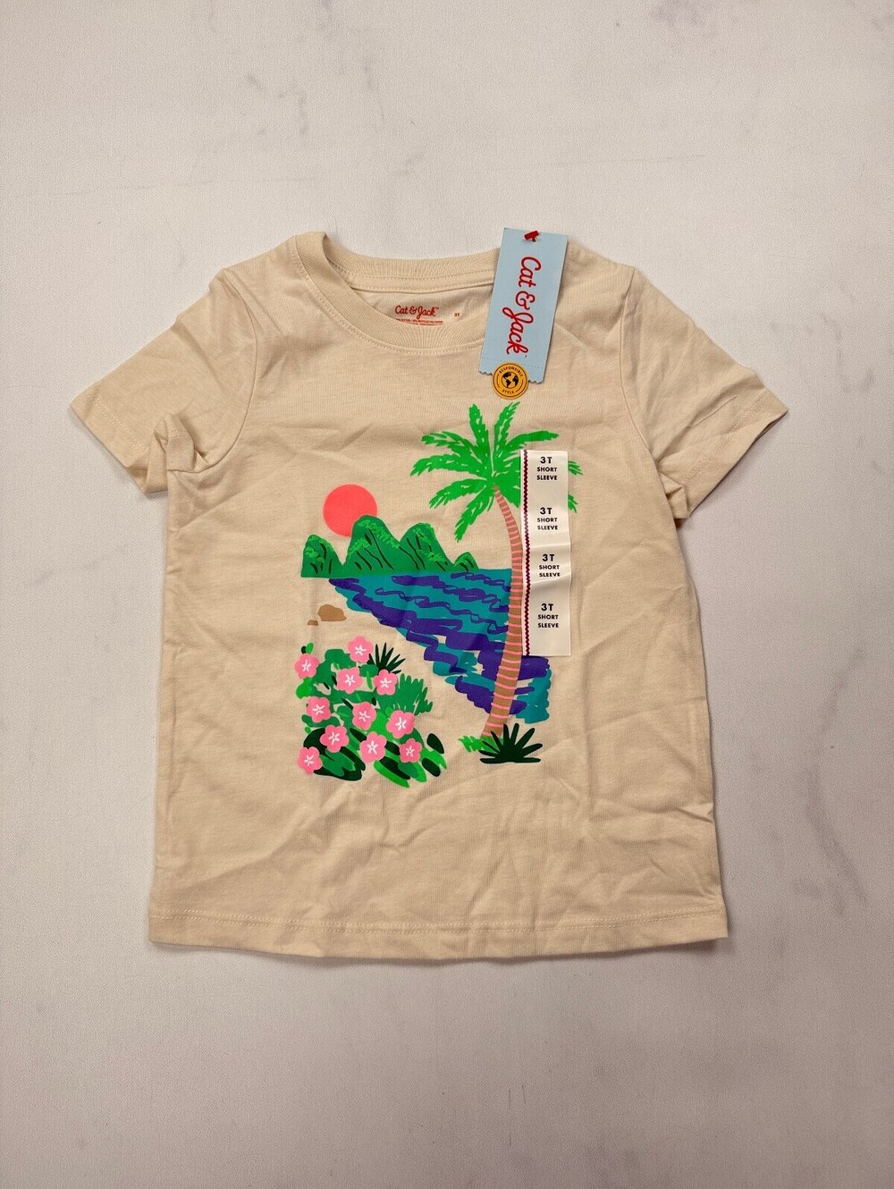 Cat & Jack Printed T Shirt Cream Modern Graphic - Girls 3T